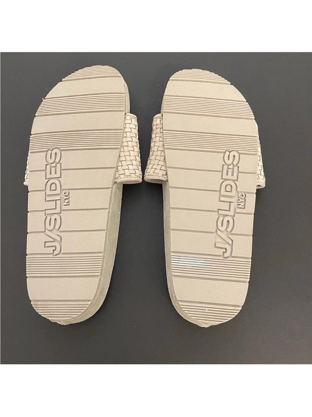 J/SLIDES NYC Naomie Woven Slide Sandals in Beige Grey - Picture 3 of 3